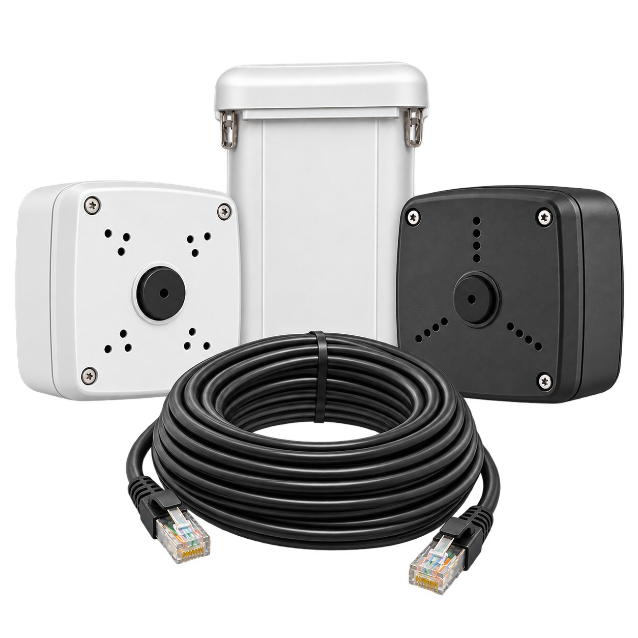 Stanklin accessories: junction boxes and coiled Ethernet cable