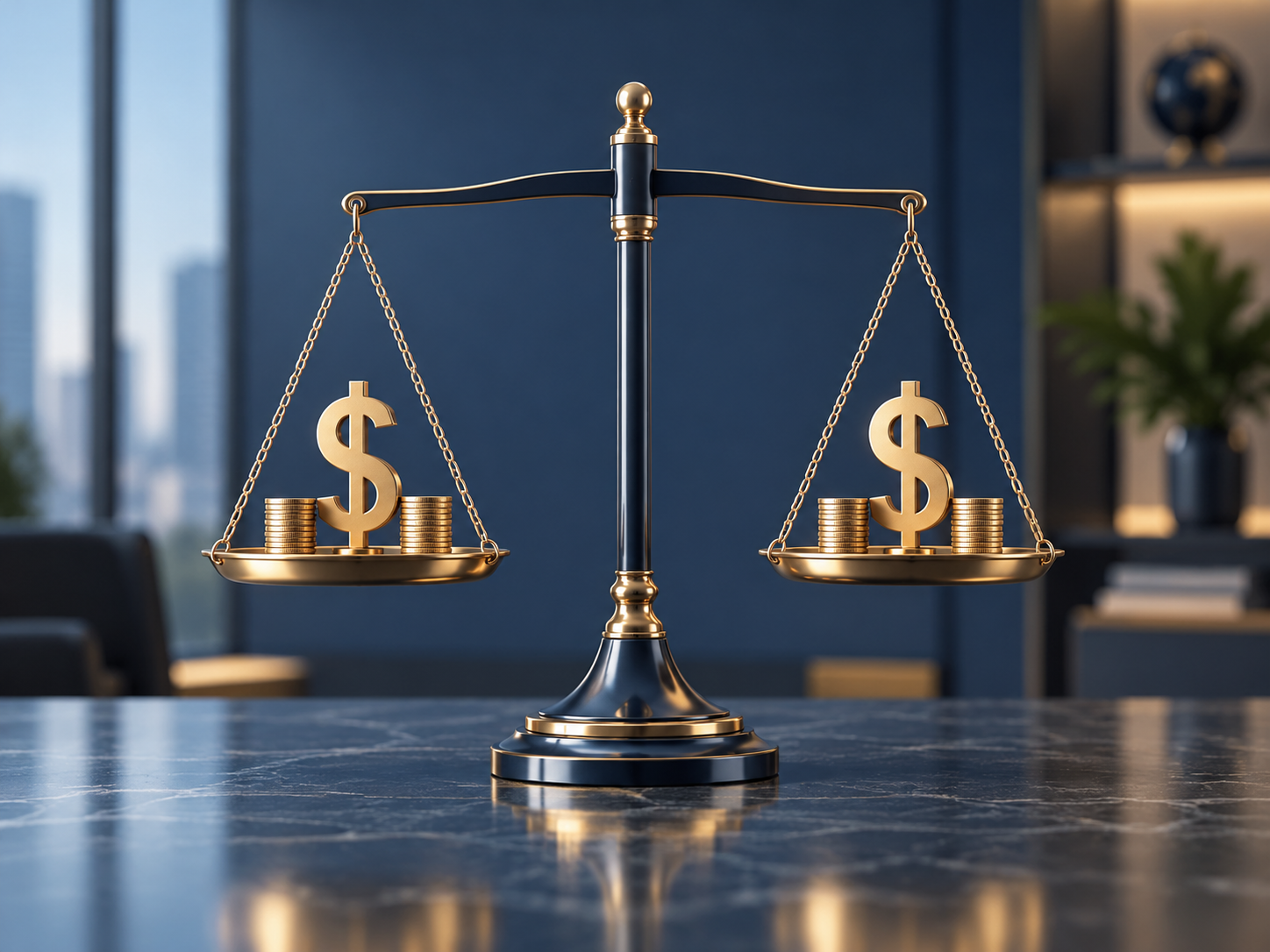 Balanced scales with dollar symbols illustrating fair competition and pricing
