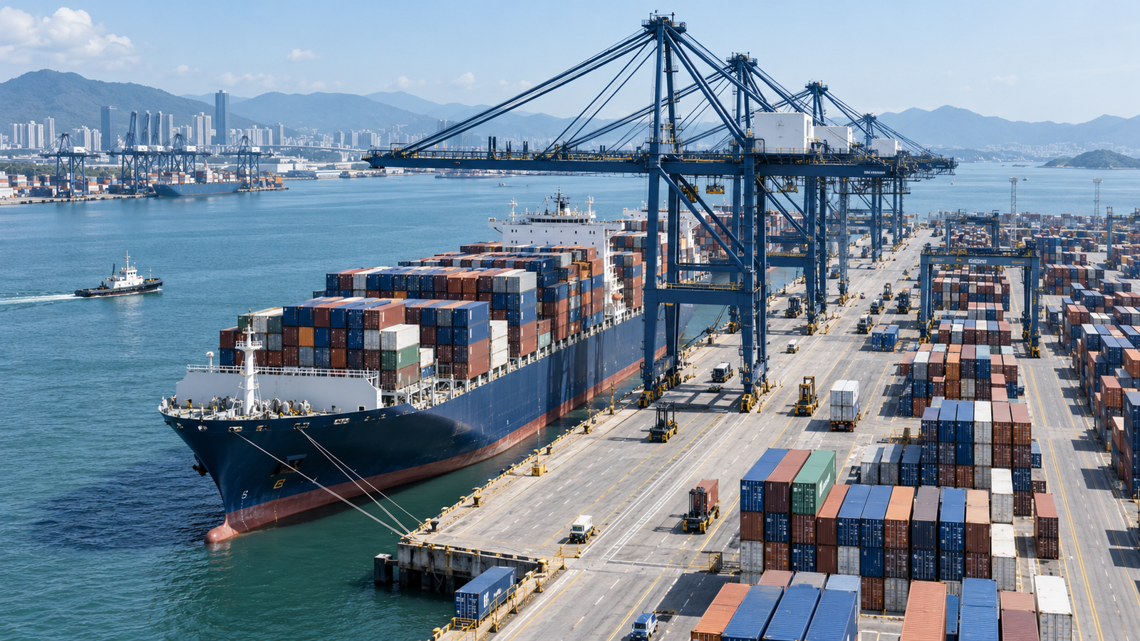Illustrative international shipping and logistics port