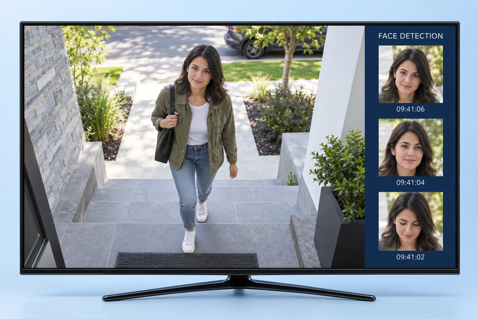 Face detection live view with a vertical list of timestamped face captures on the right side of the screen