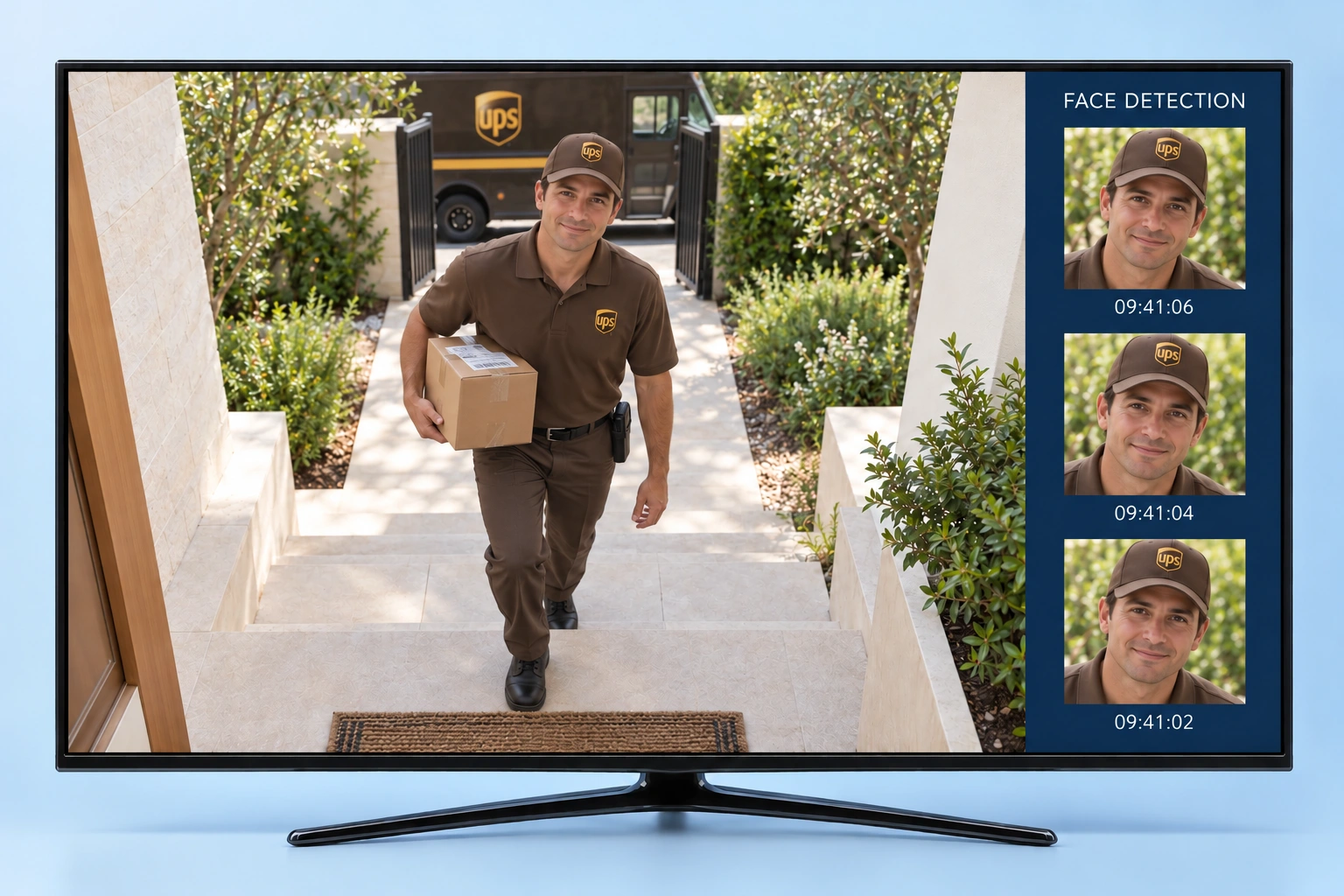 Courier arrival with face snapshots on a monitoring display
