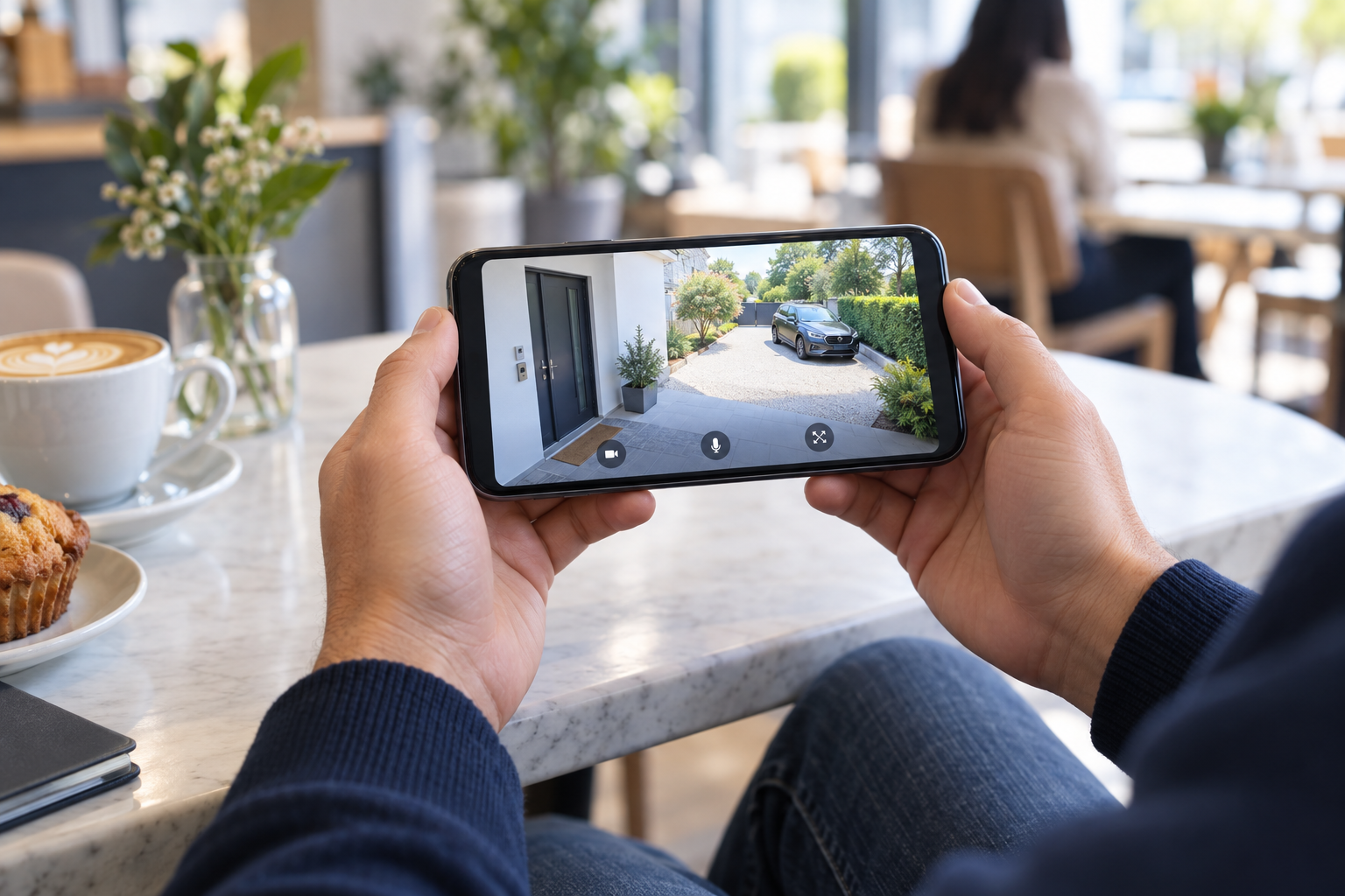Checking a home security camera from a phone while away