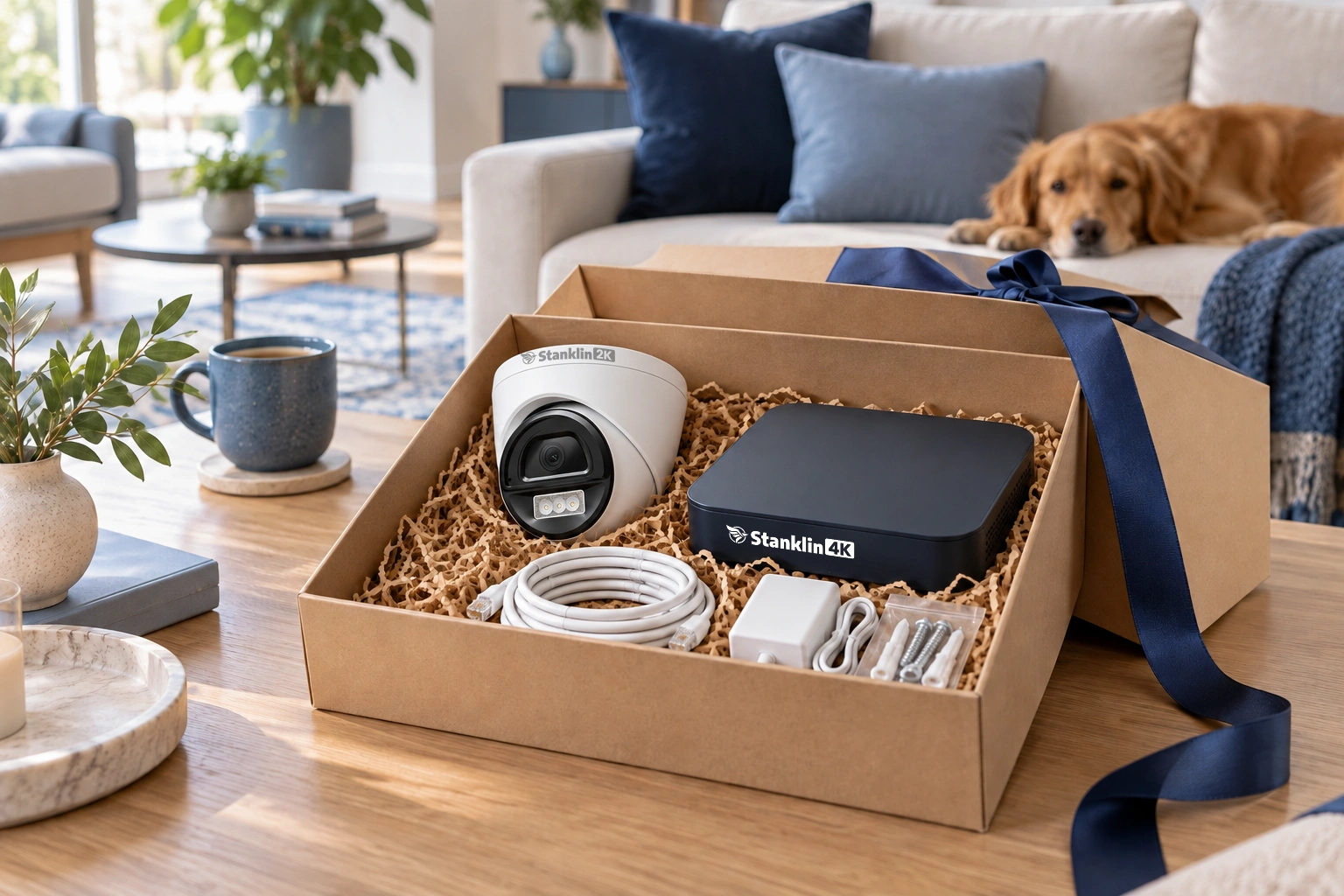 A security camera and recorder presented in a gift box