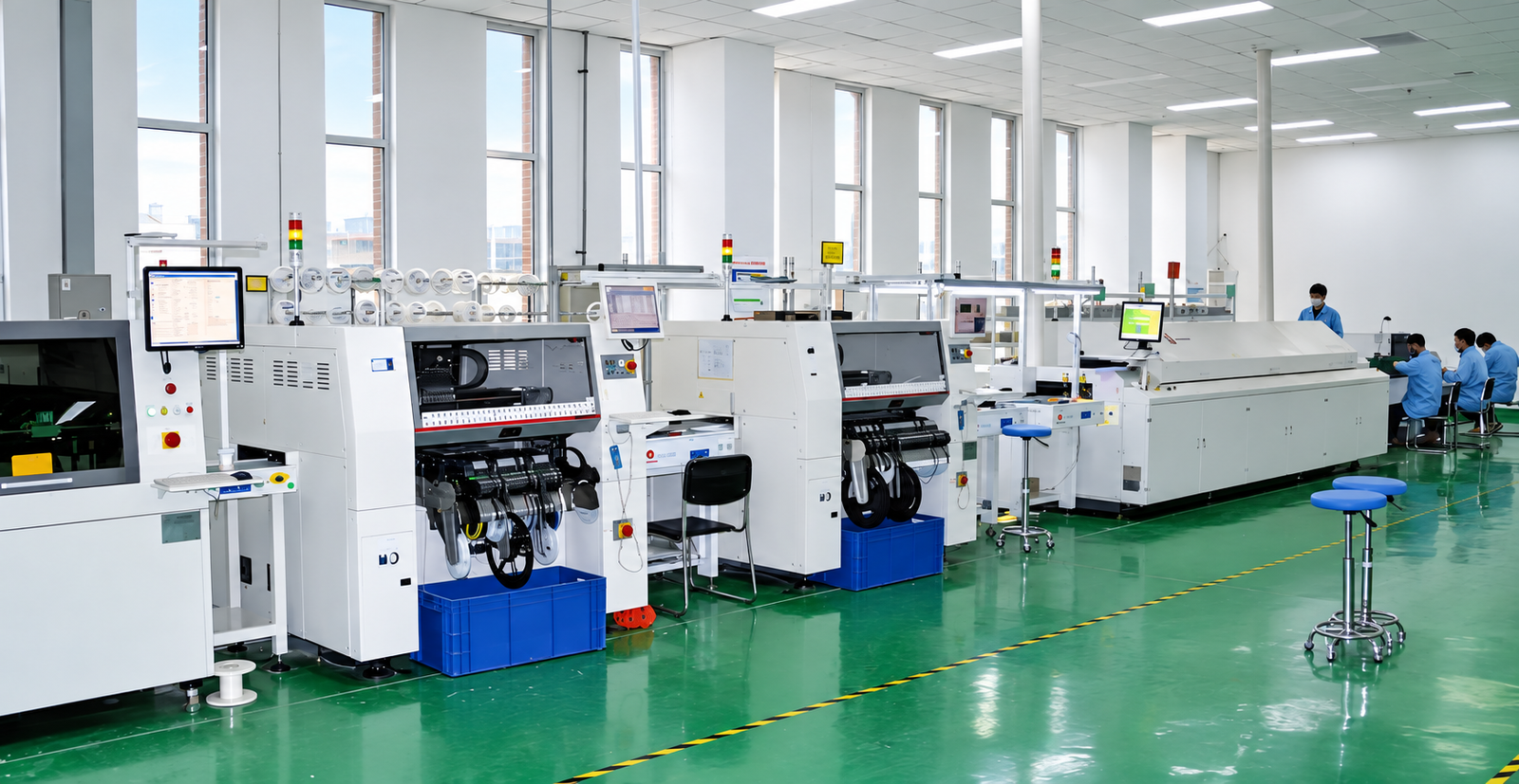 Stanklin SMT assembly line with production equipment and staff