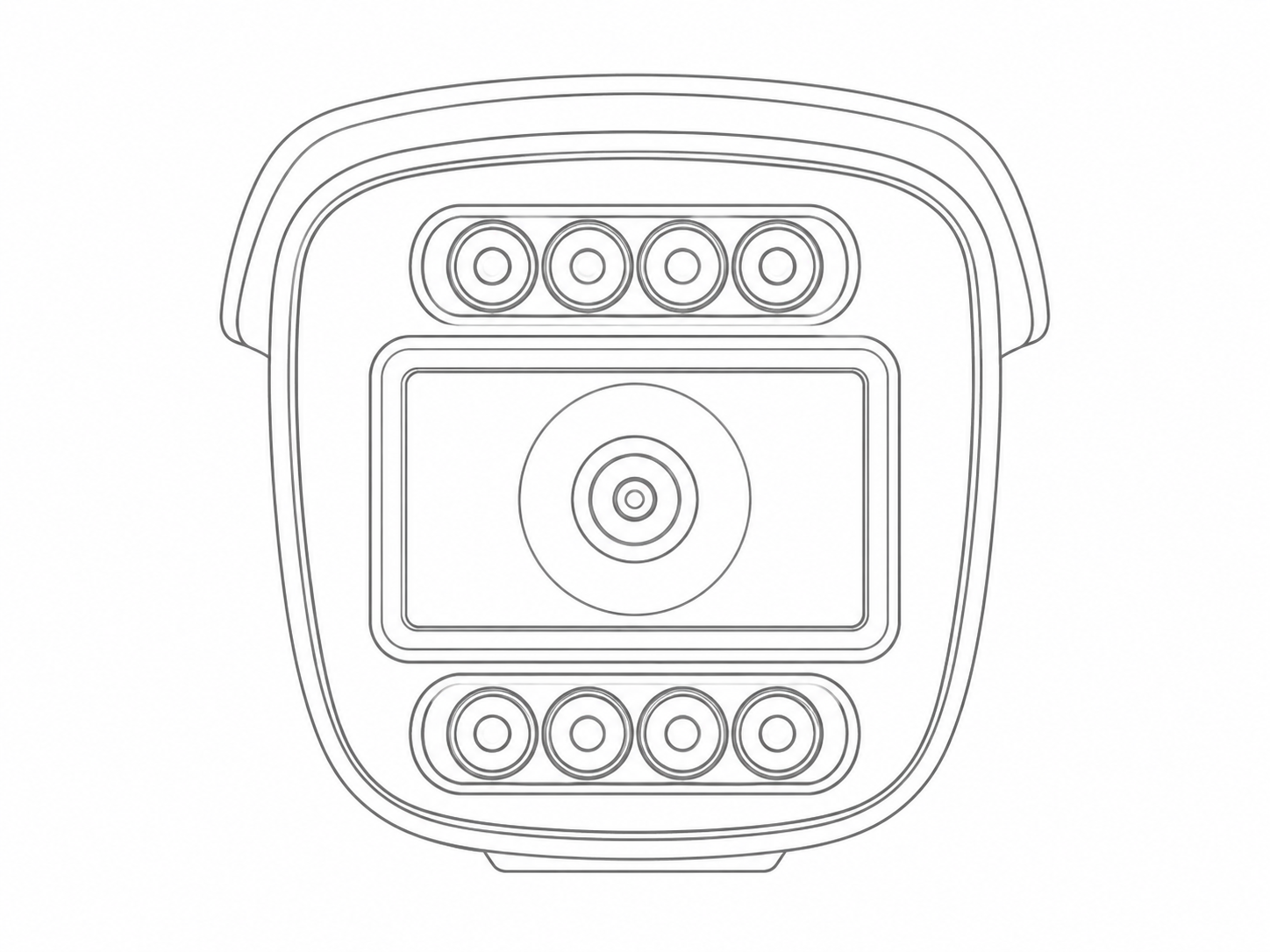 Front-view line drawing of the 4K bullet camera