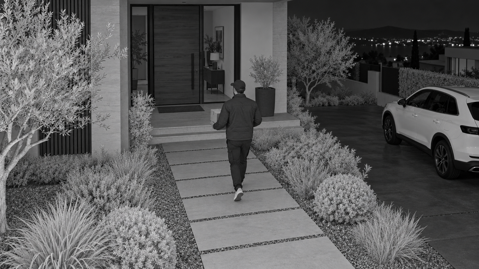 Illustrative entrance scene for infrared night vision