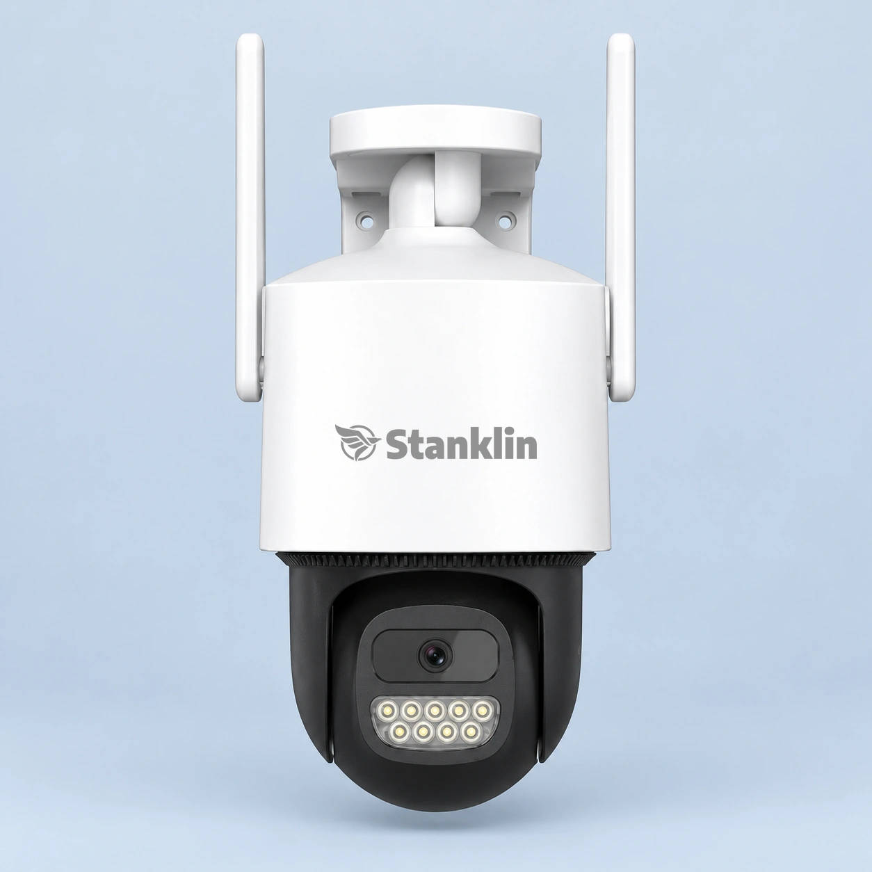Front detail of the outdoor pan-tilt camera lens and LED array