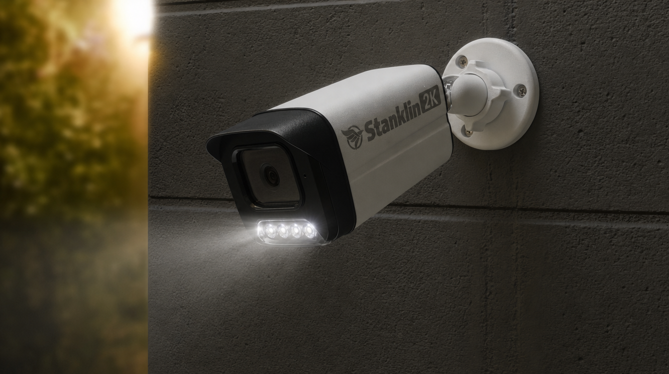 2K bullet camera with glowing LED indicators